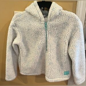 JUSTICE Girls' Long-Sleeve Sherpa Jacket, Size L (12/14), White/Mint Green.